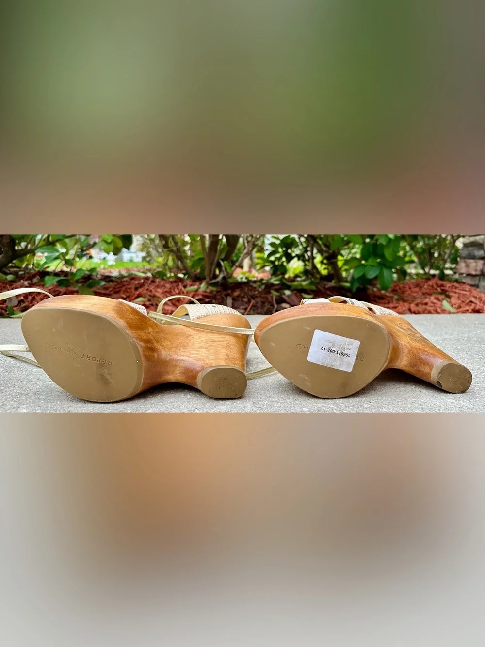 Vintage Report Signature Wood Wedge Sandals Size 10 Strappy Lace-Up Boho Y2K
